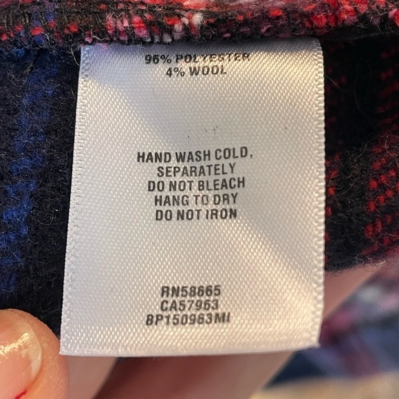 BP, red and blue poly wool plaid shirt jacket shacket warm long sleeve sz large - Picture 6 of 8